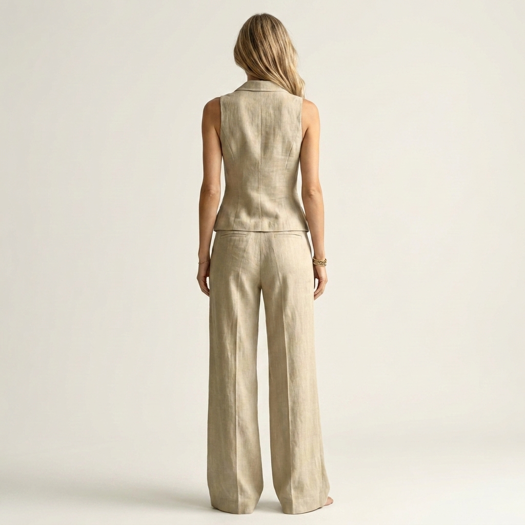 Sheyla | Piped Notch-Collar Vest & Wide-Leg Pants Set