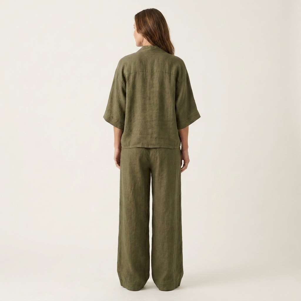 Skaya | Open-Front Tie-Waist Kimono Jacket & Wide-Leg Pants Set