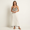 Monicia | Chevron-Trim V-Neck Spaghetti-Strap Linen Slip Maxi Dress