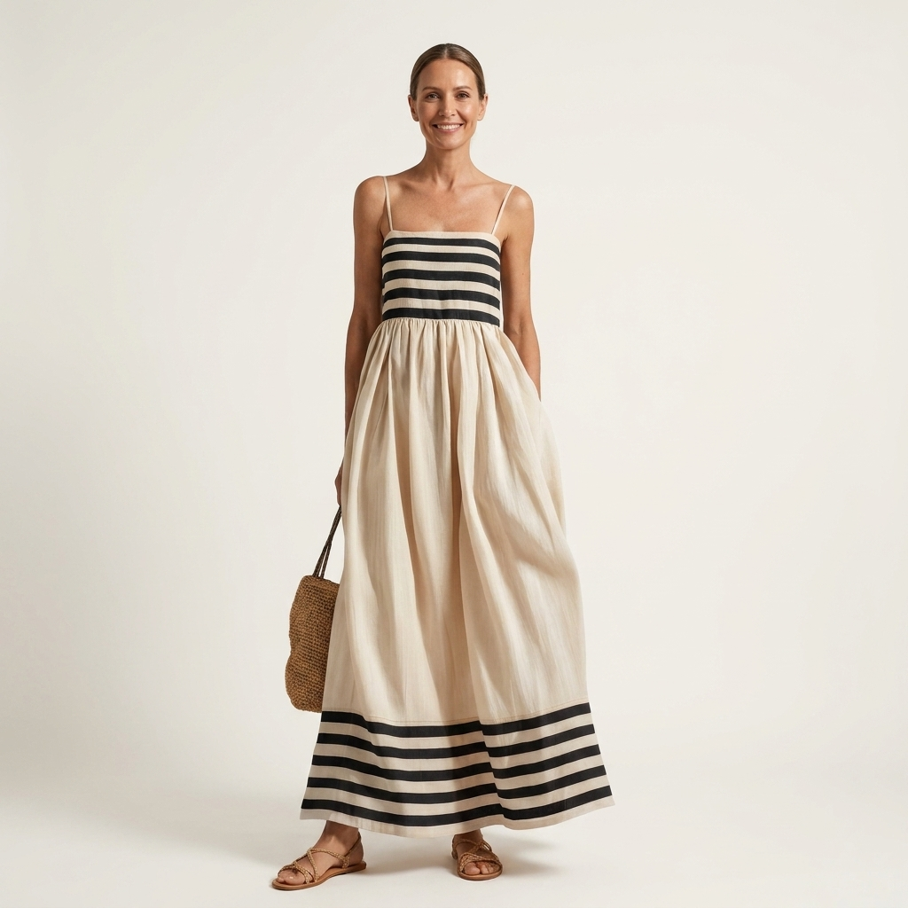 Loana | Spaghetti-Strap Striped Square-Neck Maxi Dress