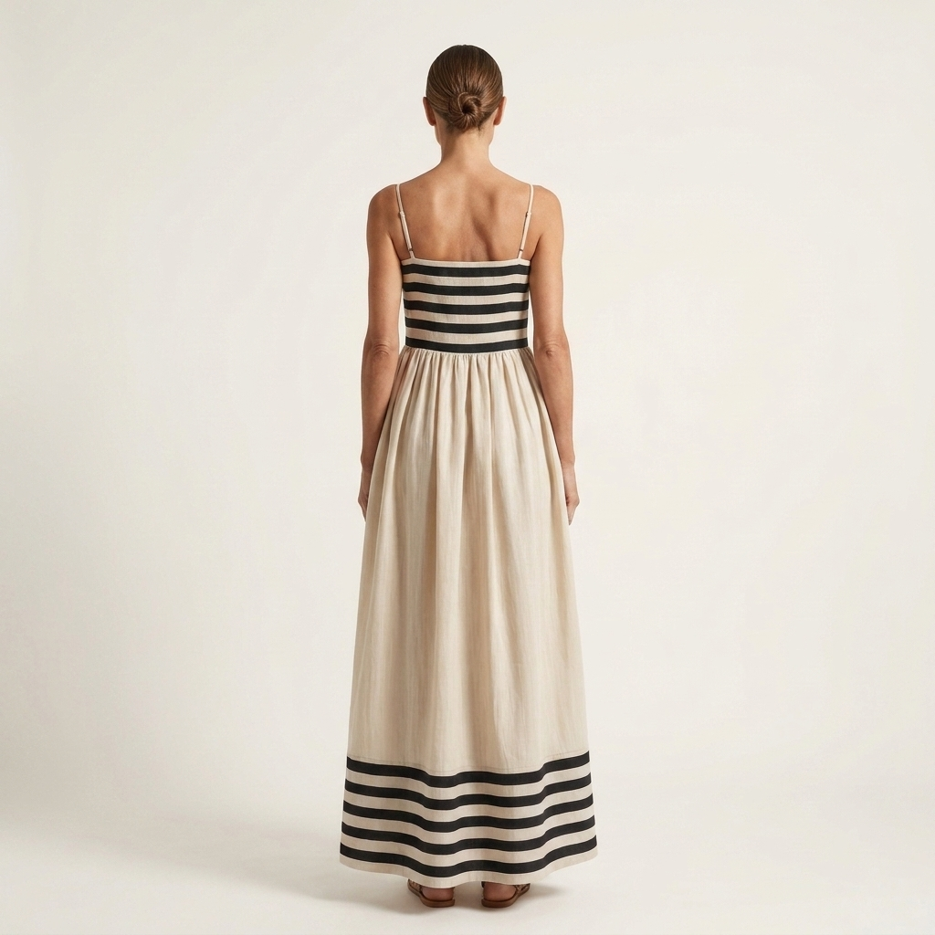 Loana | Spaghetti-Strap Striped Square-Neck Maxi Dress