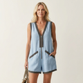 Arienna | Contrast-Trim Zip-Front Sleeveless Romper