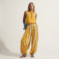 Jayna | Sleeveless Ruffle-Neck Top & Printed Wide-Leg Pant Set