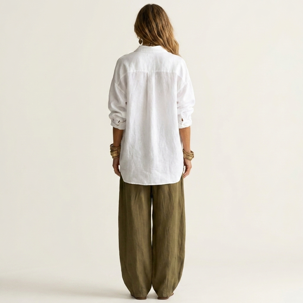Riamara | Oversized Collar Blouse & High-Waist Wide-Leg Pant Set