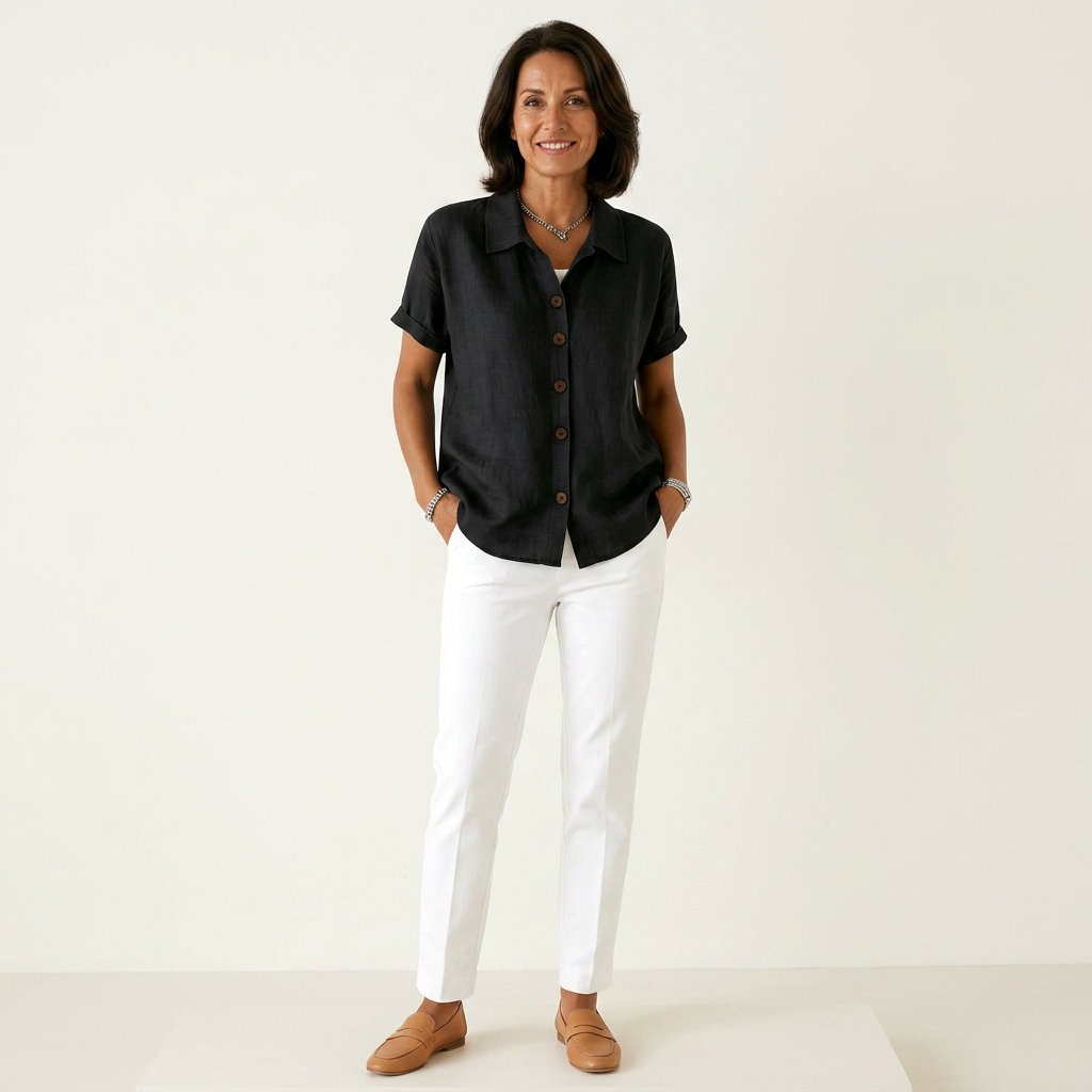 Zaria | Point-Collar Button-Front Linen-Look Blouse