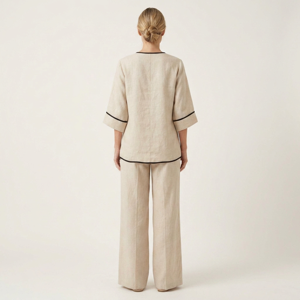 Salma | Contrast-Trim Asymmetric Top & Split Wide-Leg Pant Set