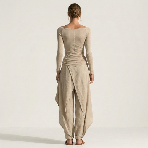 Caro | Off-Shoulder Knit Top & Draped Wide-Leg Pant Set