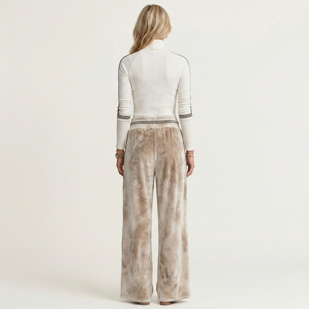 Sevana | Contrast-Trim Turtleneck & Velvet Wide-Leg Pant Set