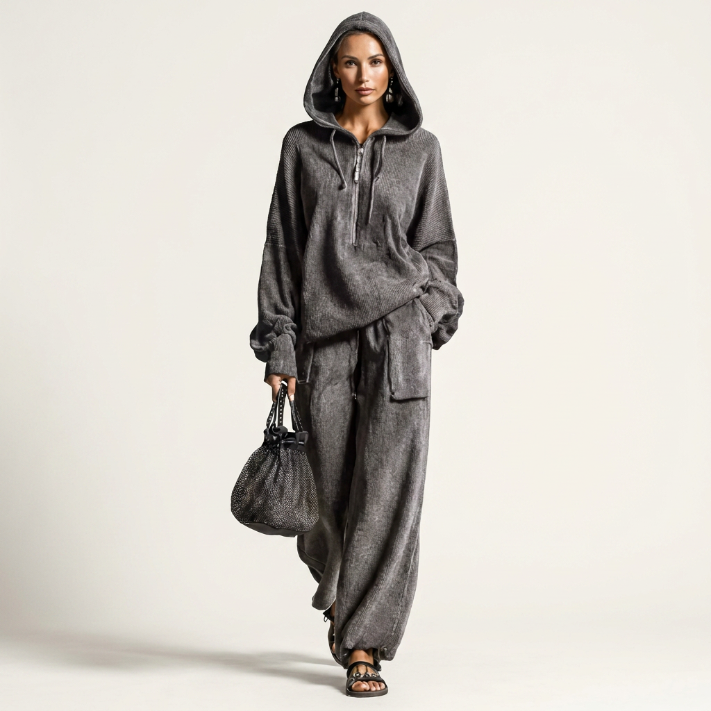 Francina | Zip-Hooded Pullover & Wide-Leg Pants Set