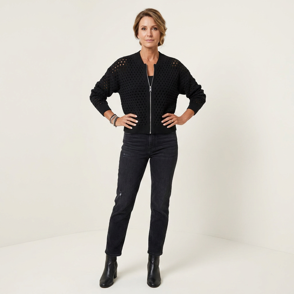 Yenia | Hollow-Knit Zip-Front Crop Cardigan