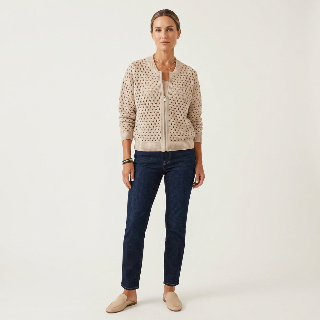 Yenia | Hollow-Knit Zip-Front Crop Cardigan
