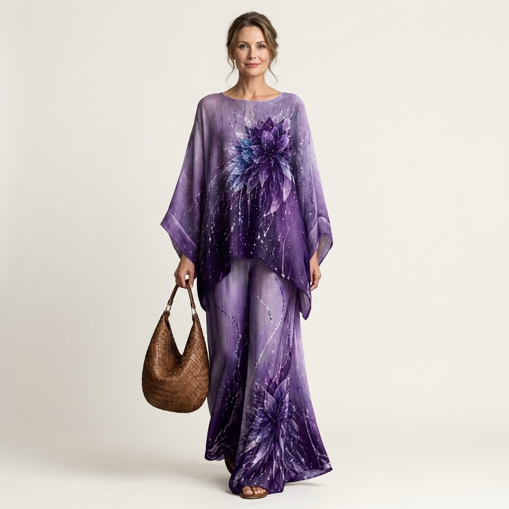 Oliviana | Floral Print Batwing Top & Wide-Leg Pant Set