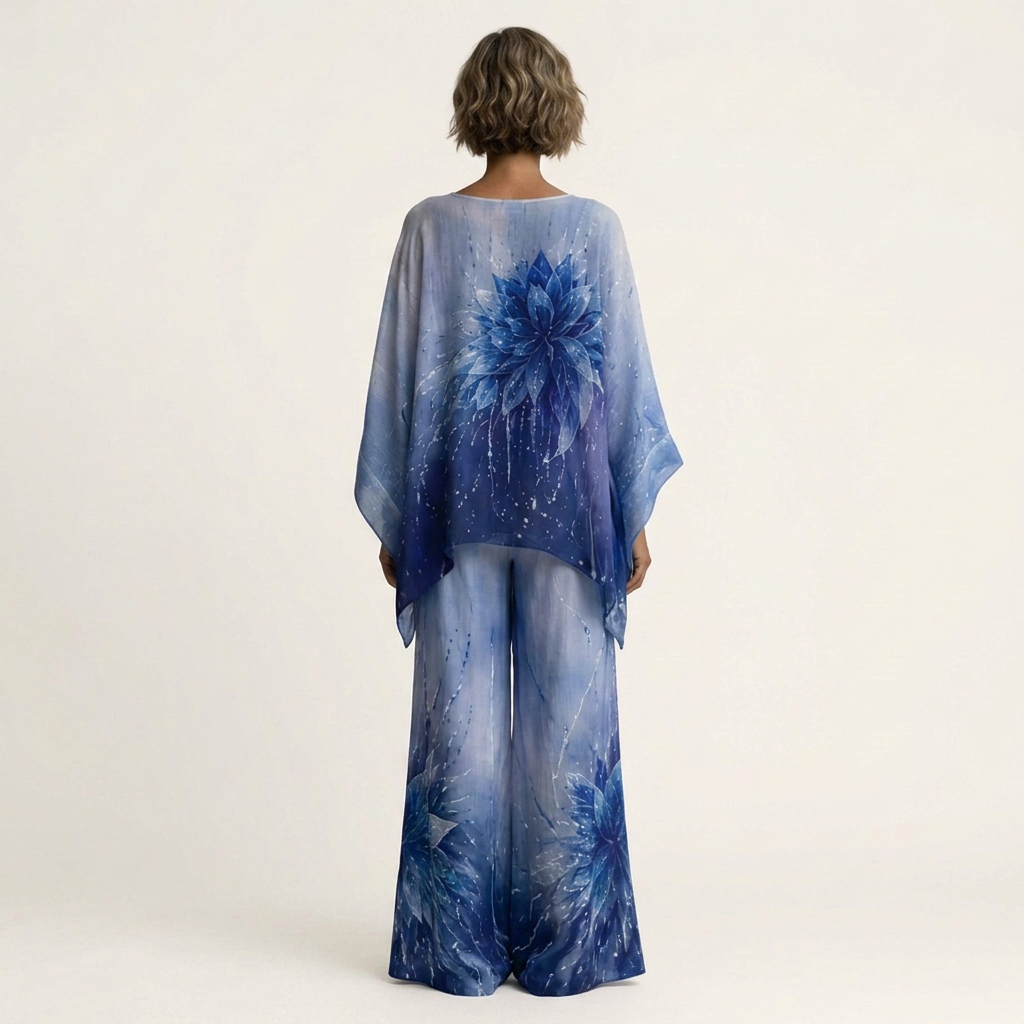 Oliviana | Floral Print Batwing Top & Wide-Leg Pant Set