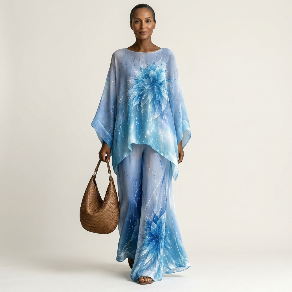 Oliviana | Floral Print Batwing Top & Wide-Leg Pant Set
