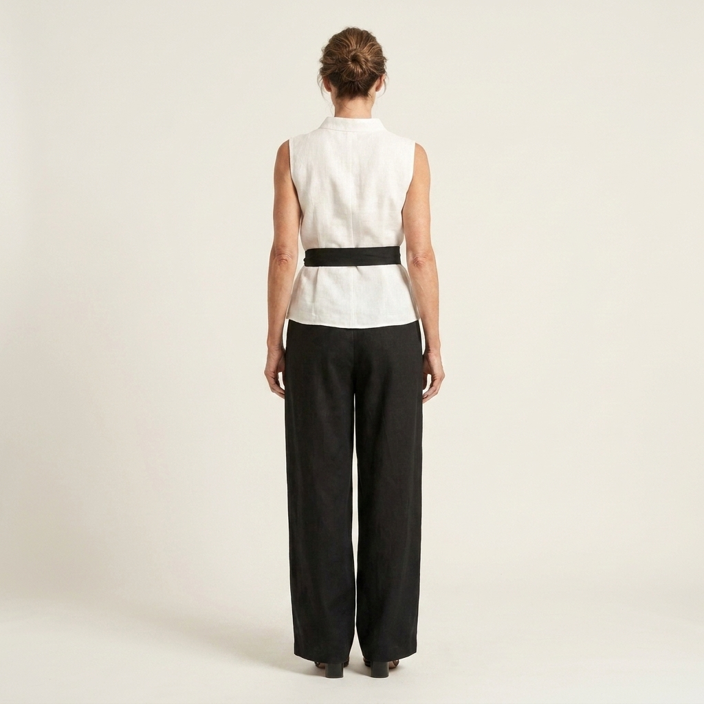 Lianella | Contrast Bow-Tie O-Neck Top & Wide-Leg Pant Set
