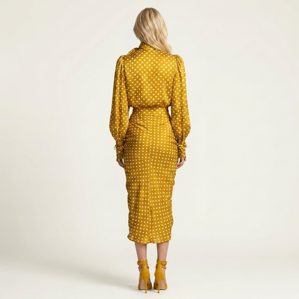 Elevora | Bowtie Neck Polka Dot Blouse & Slim Skirt Set