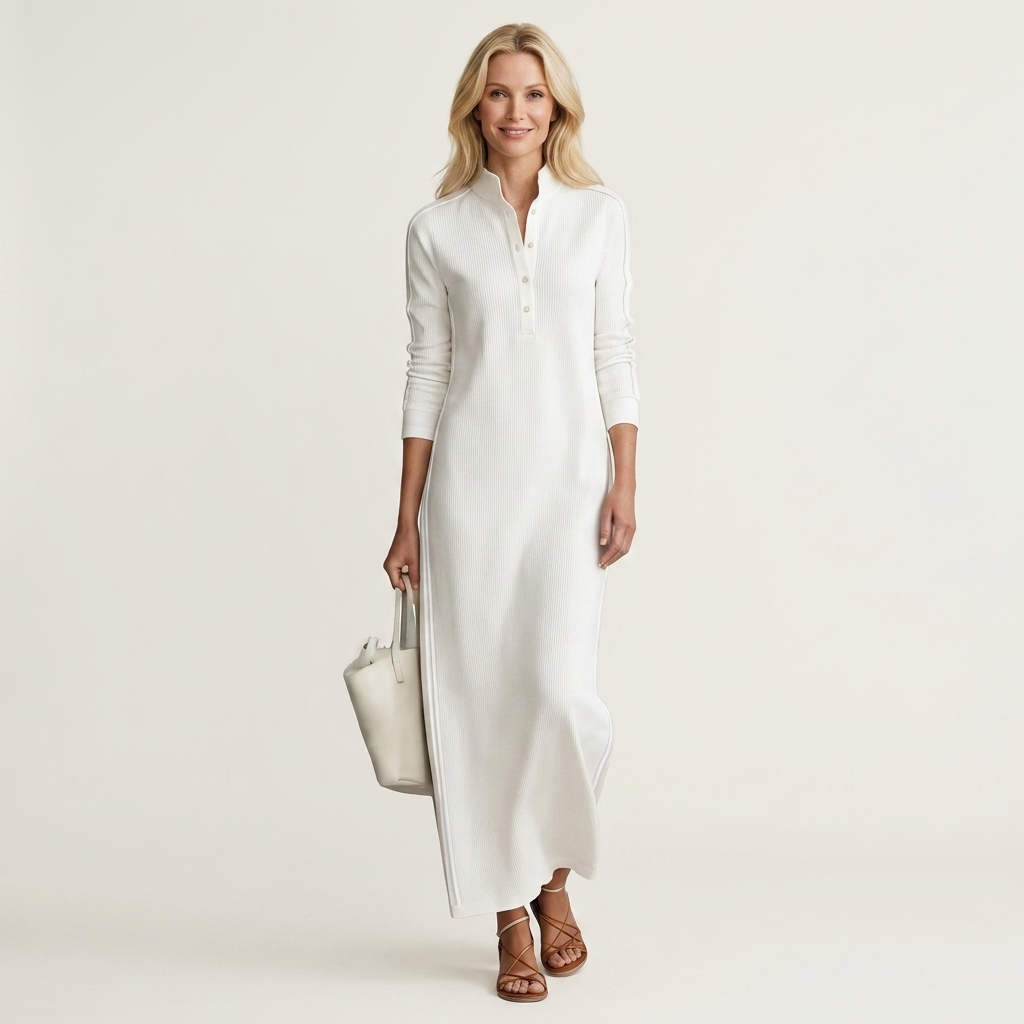Ellaria | White-Trim Button Collar Sweatshirt Maxi Dress
