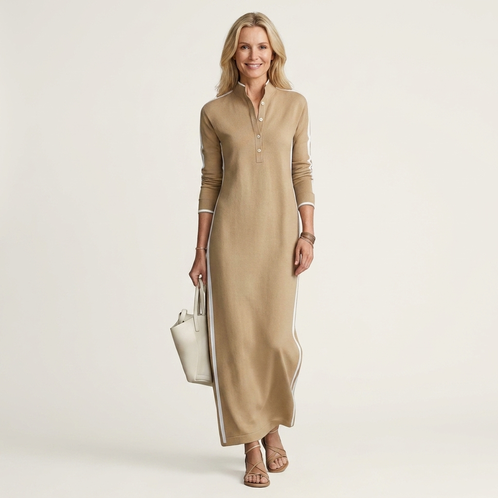 Ellaria | White-Trim Button Collar Sweatshirt Maxi Dress