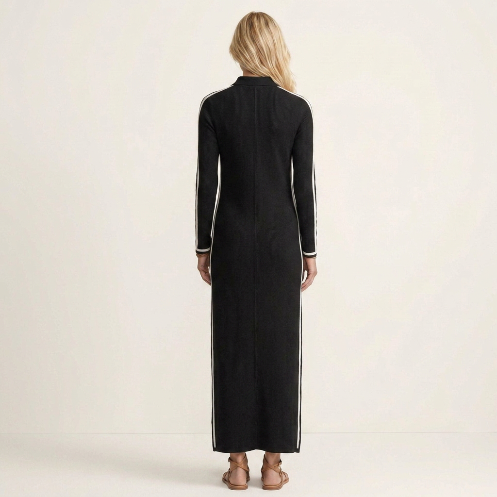 Ellaria | White-Trim Button Collar Sweatshirt Maxi Dress