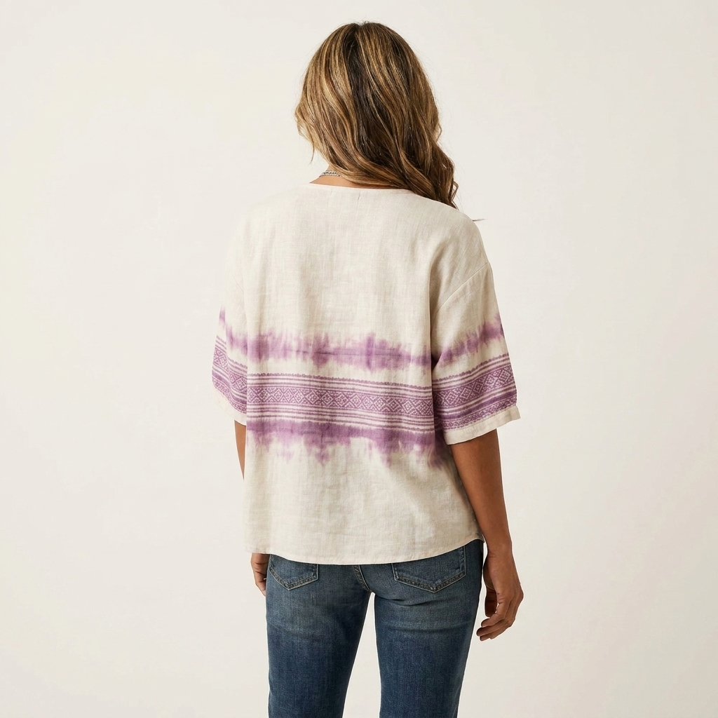 Lorana | Tie-Dye Geometric Print Drawstring Blouse