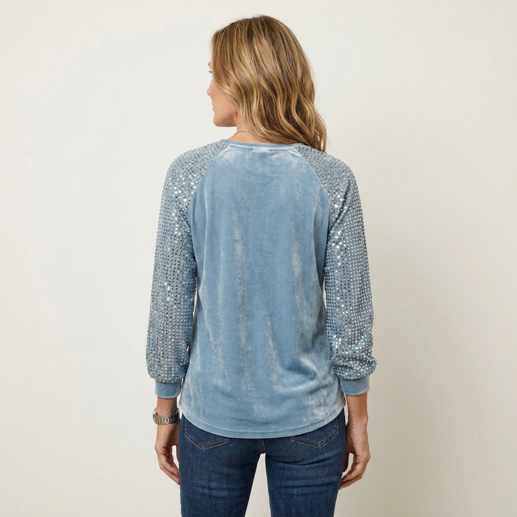 Kehlana | Velvet Sequin-Sleeve Button Blouse