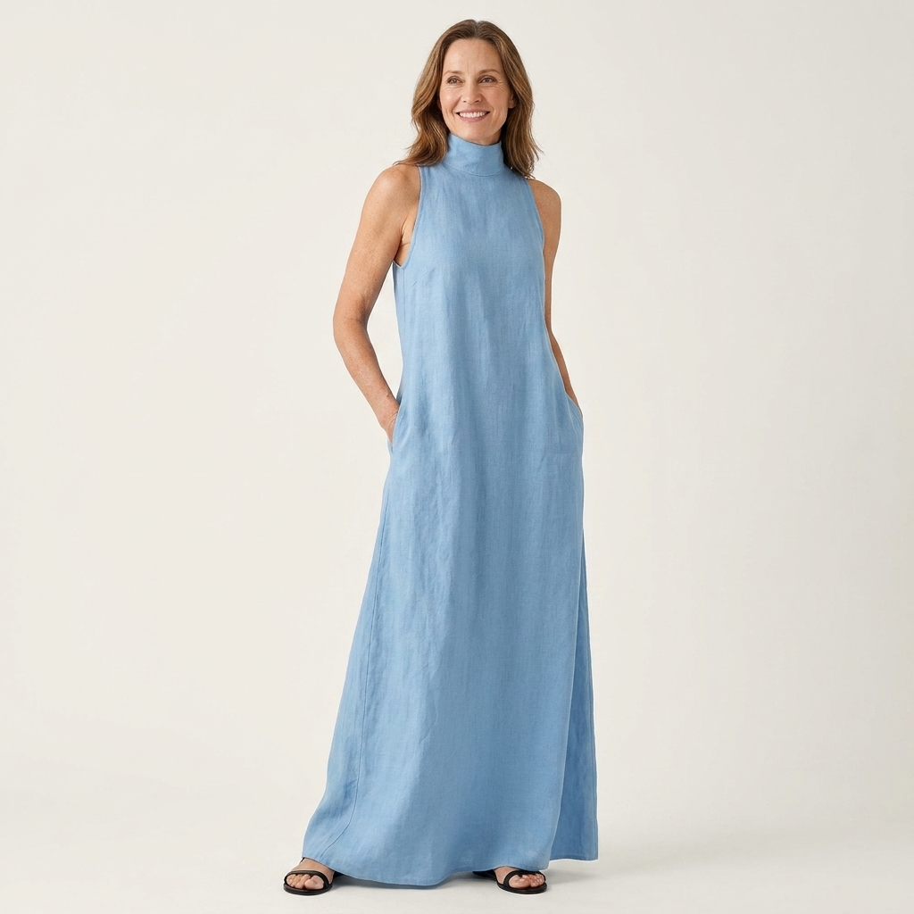 Cathrina | High-Neck Sleeveless Linen Blend Maxi Dress