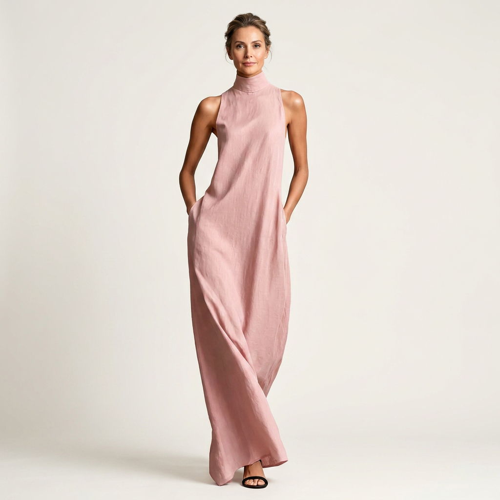 Cathrina | High-Neck Sleeveless Linen Blend Maxi Dress