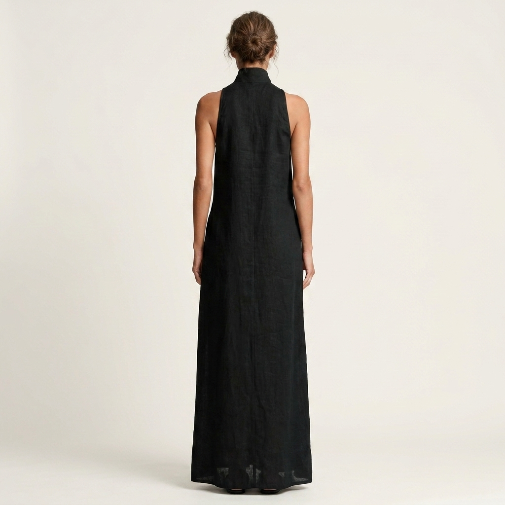 Cathrina | High-Neck Sleeveless Linen Blend Maxi Dress