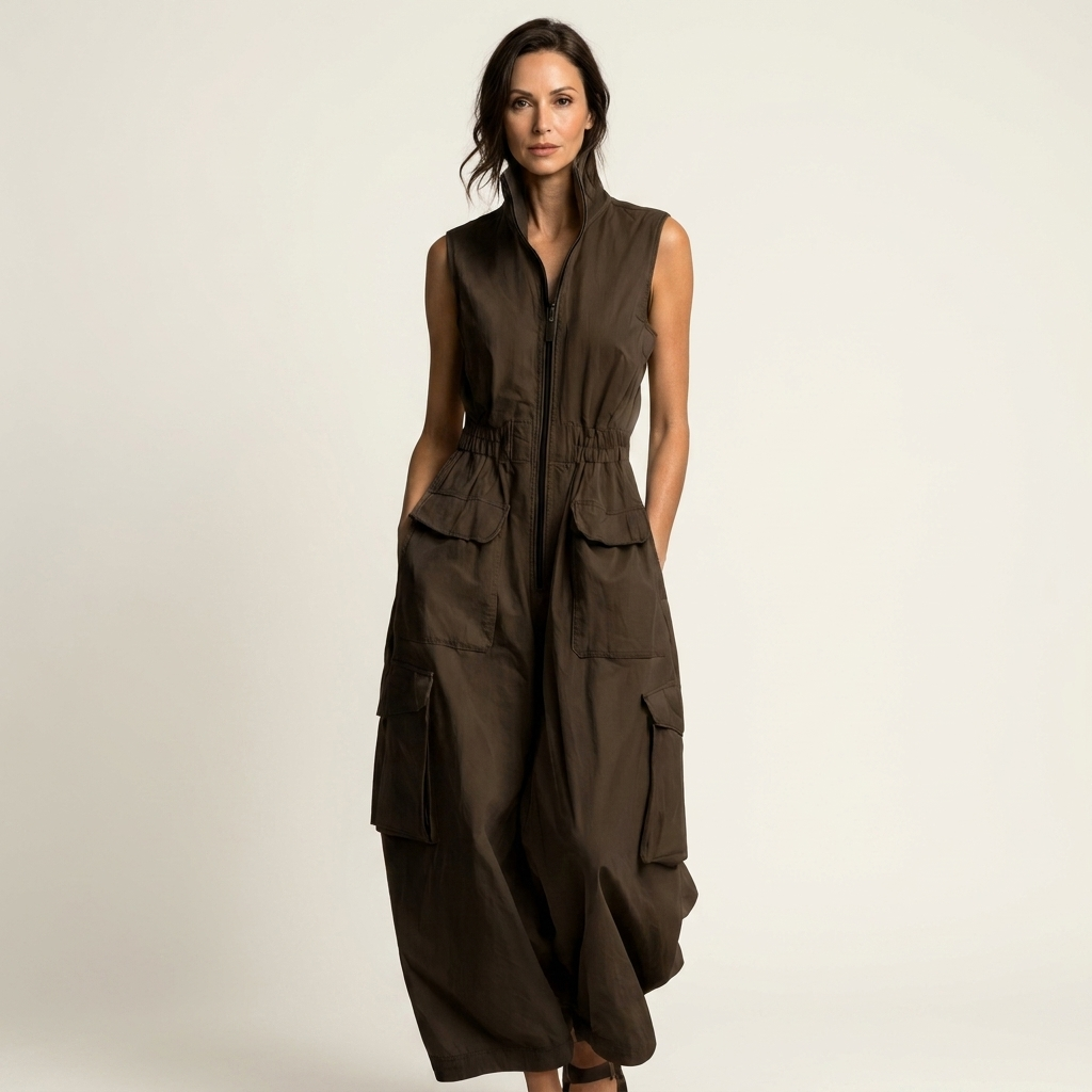 Ursula | Utility Cargo Jumpsuit with Stand Collar
