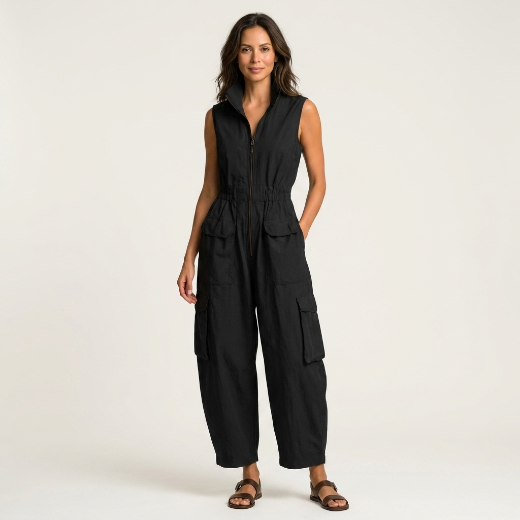 Ursula | Utility Cargo Jumpsuit with Stand Collar