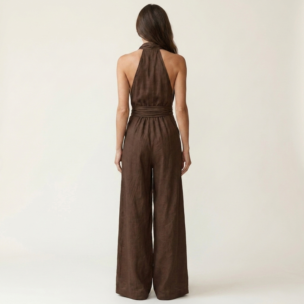 Lionea | Halter Neck Tie-Front Wide-Leg Jumpsuit