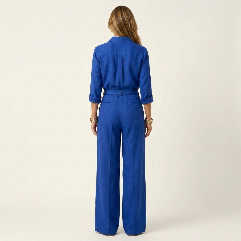 Nina | Belted Button-Down Lapel Jumpsuit
