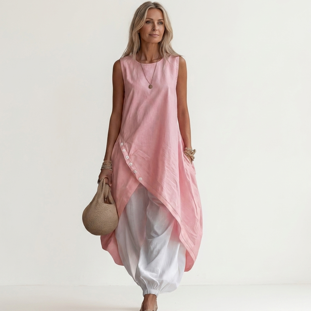 Belinda | Irregular Hem Vest & Wide-Leg Trouser Set