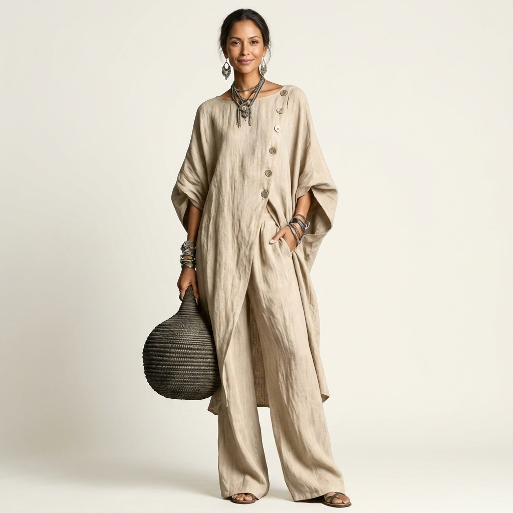 Meliza | Irregular Single-Breasted Slit Top & Wide-Leg Pants Set