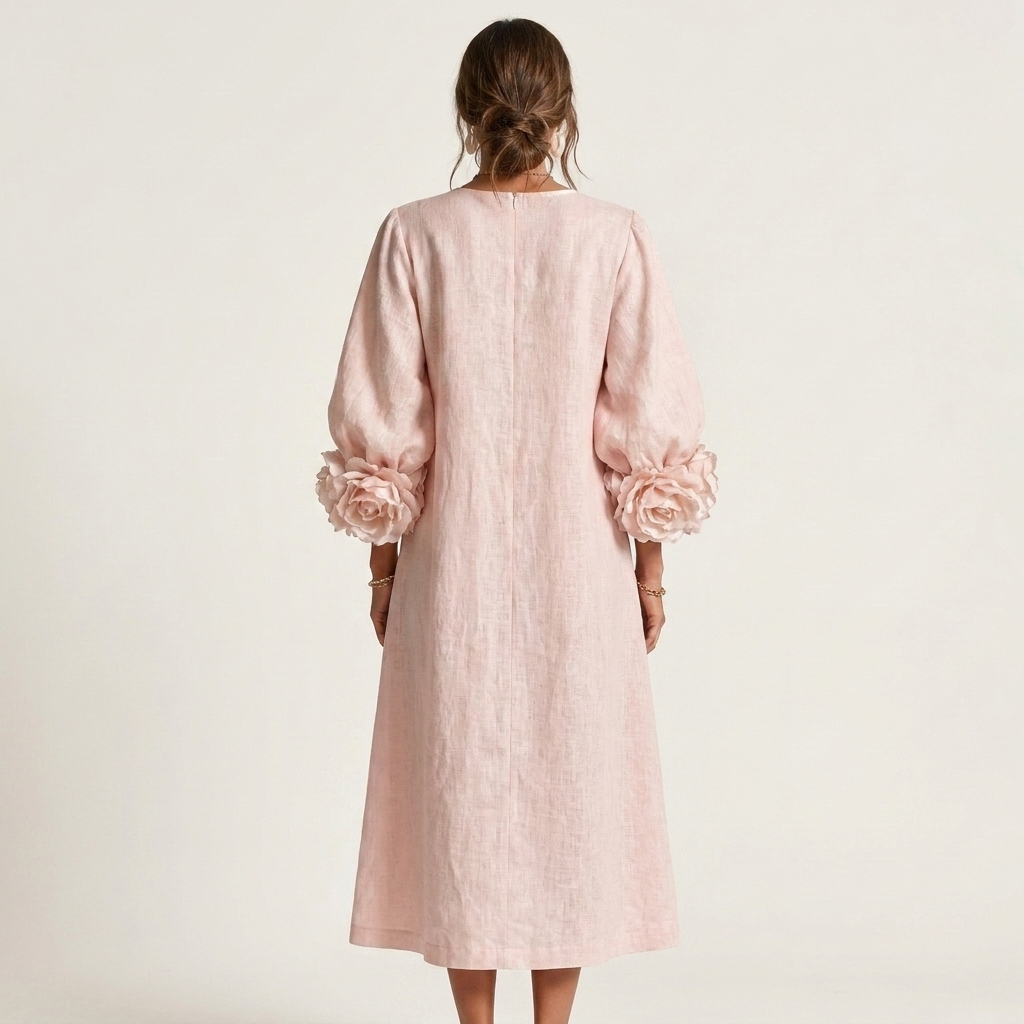 Stellanora | Rose-Knot Cuff Floral Button Midi Dress