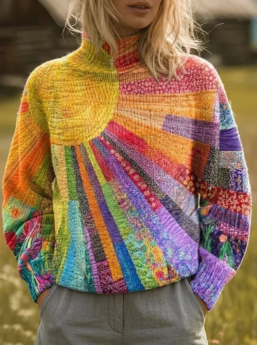 Rosalind | Retro Sunburst Print Turtleneck