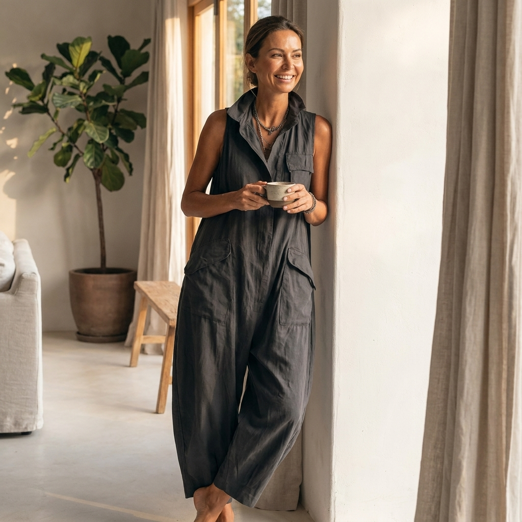 Eliviana | Sleeveless Utility Wide-Leg Jumpsuit With Cargo Pockets