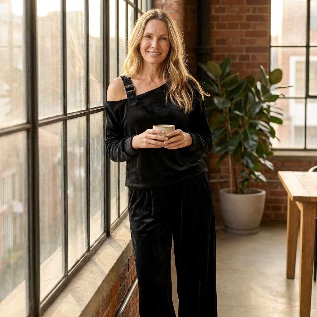 Salvina | One-Shoulder Velvet Top & Wide-Leg Pant Set