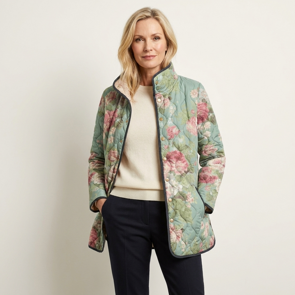 Carys | Retro Floral Patterned Quilted Jacket