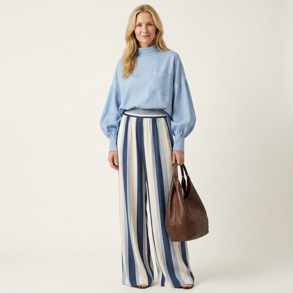 Angie | Stand Collar Lantern Sleeve Top & Flare Pant Set