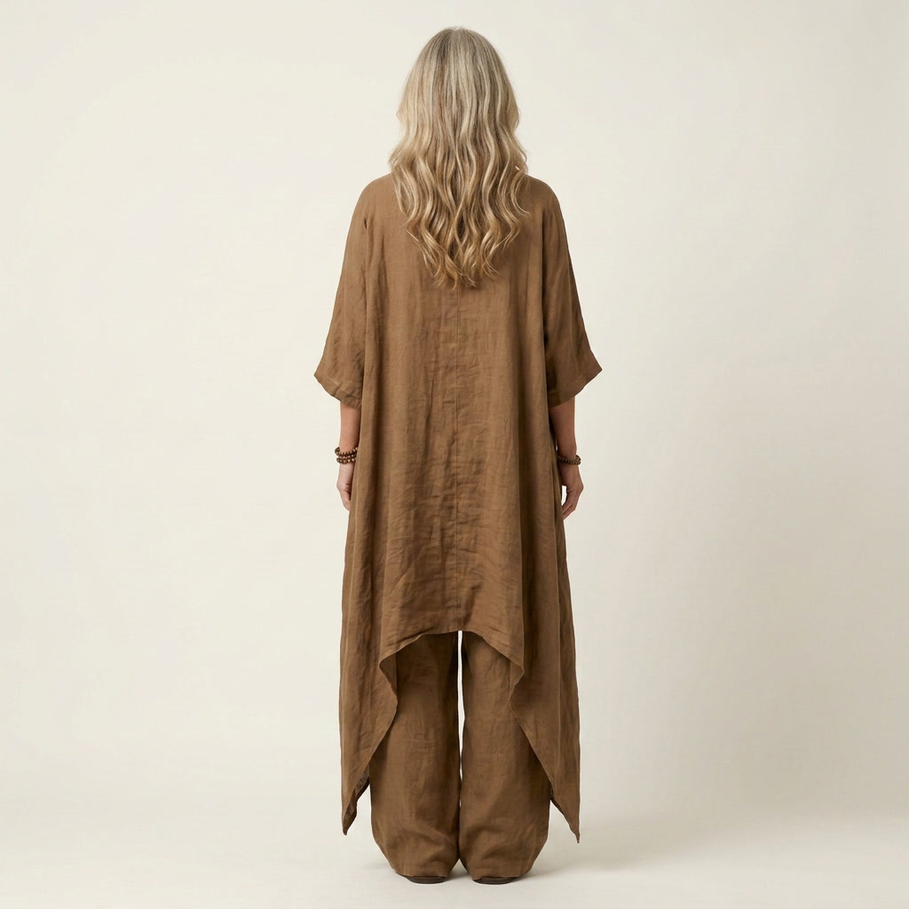 Cathy | Draped Open-Front Kimono & Wide-Leg Pant Set