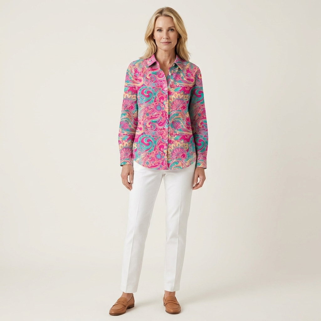 Joannia | Paisley Print Button-Up Collared Blouse
