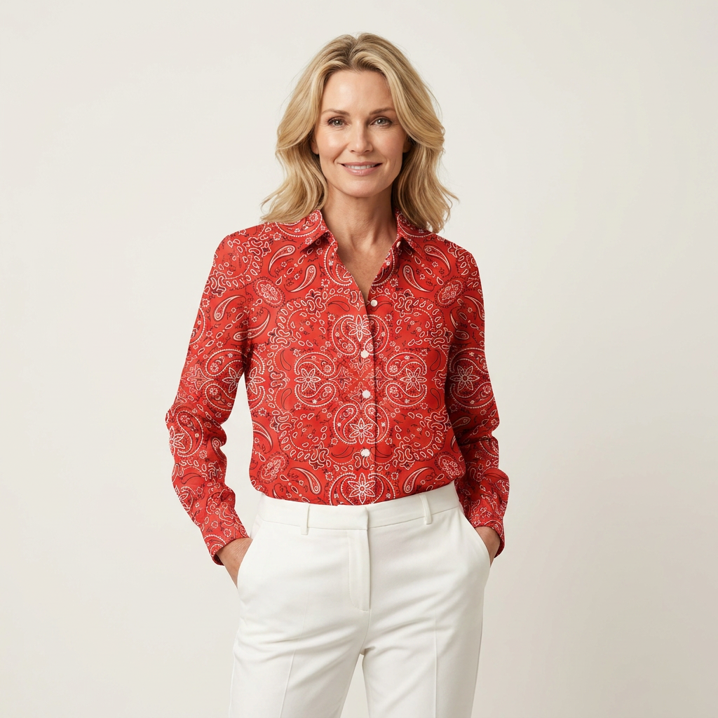 Joannia | Paisley Print Button-Up Collared Blouse