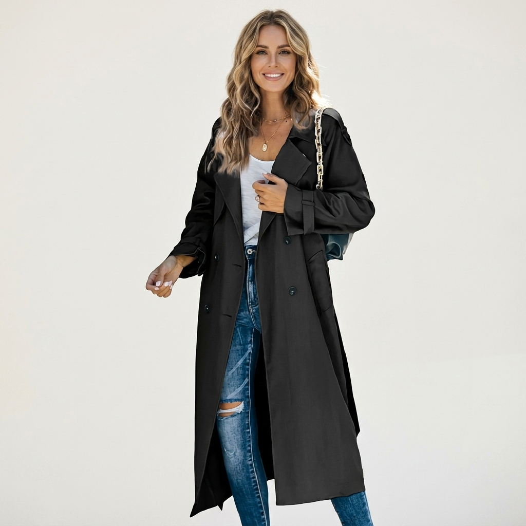 Zarya | Long Double-Breasted Trench Coat
