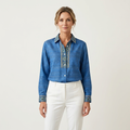 Delphine | Peacock Embroidered Placket Blouse