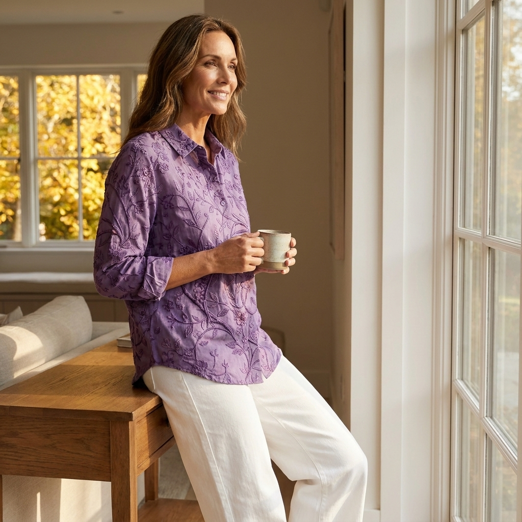Marguerite | Purple Vine Embroidered Blouse