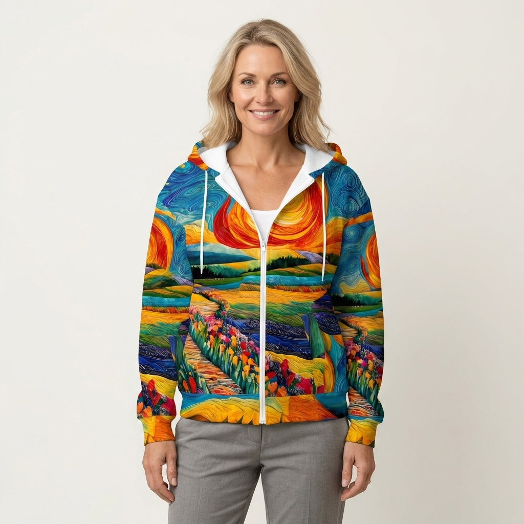 Halcyra | Sunburst Print Full-Zip Hoodie