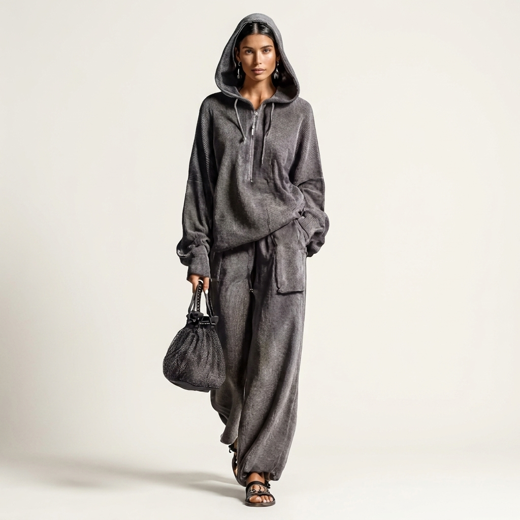 Denise | Hooded Zip Sweatshirt & Wide-Leg Pants Two-Piece Set
