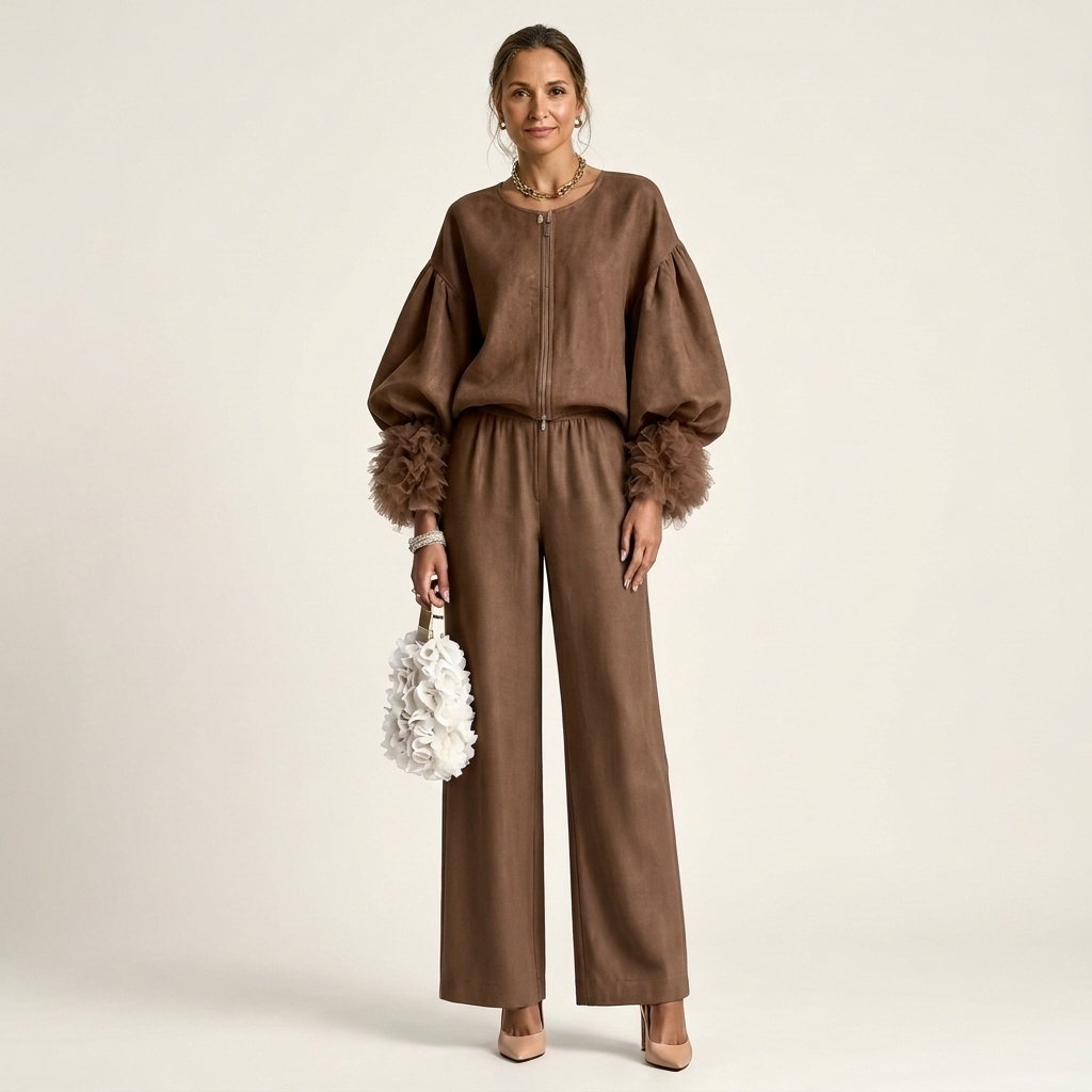 Mari | Feather-Cuff Puff Sleeve Two-Piece Set