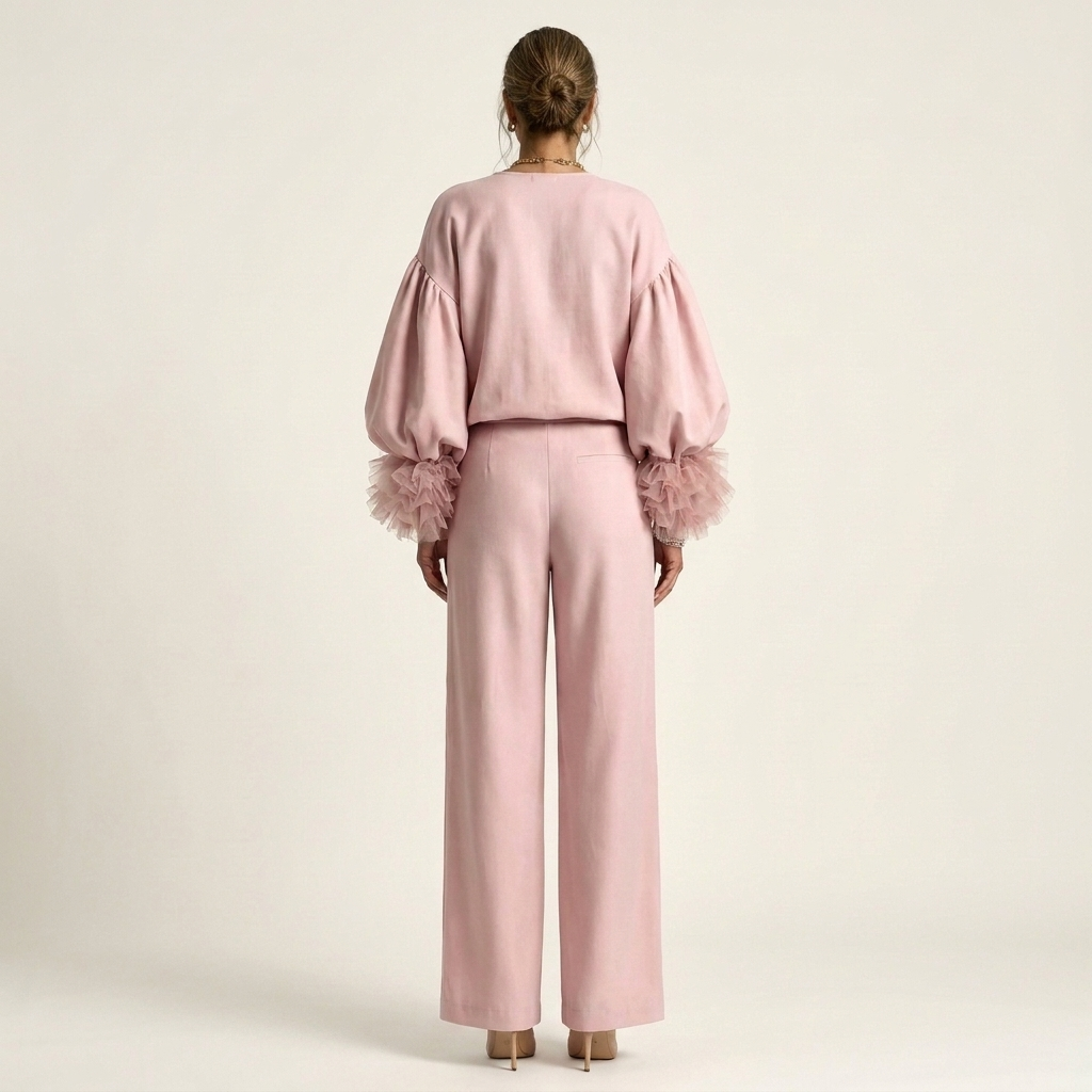 Mari | Feather-Cuff Puff Sleeve Two-Piece Set